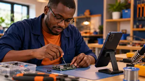 Des mains montent un circuit sur une plaque d’essai